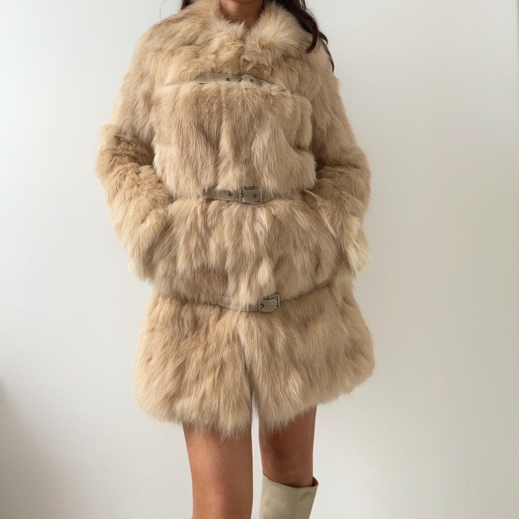 Vintage Real Fur Buckle Coat