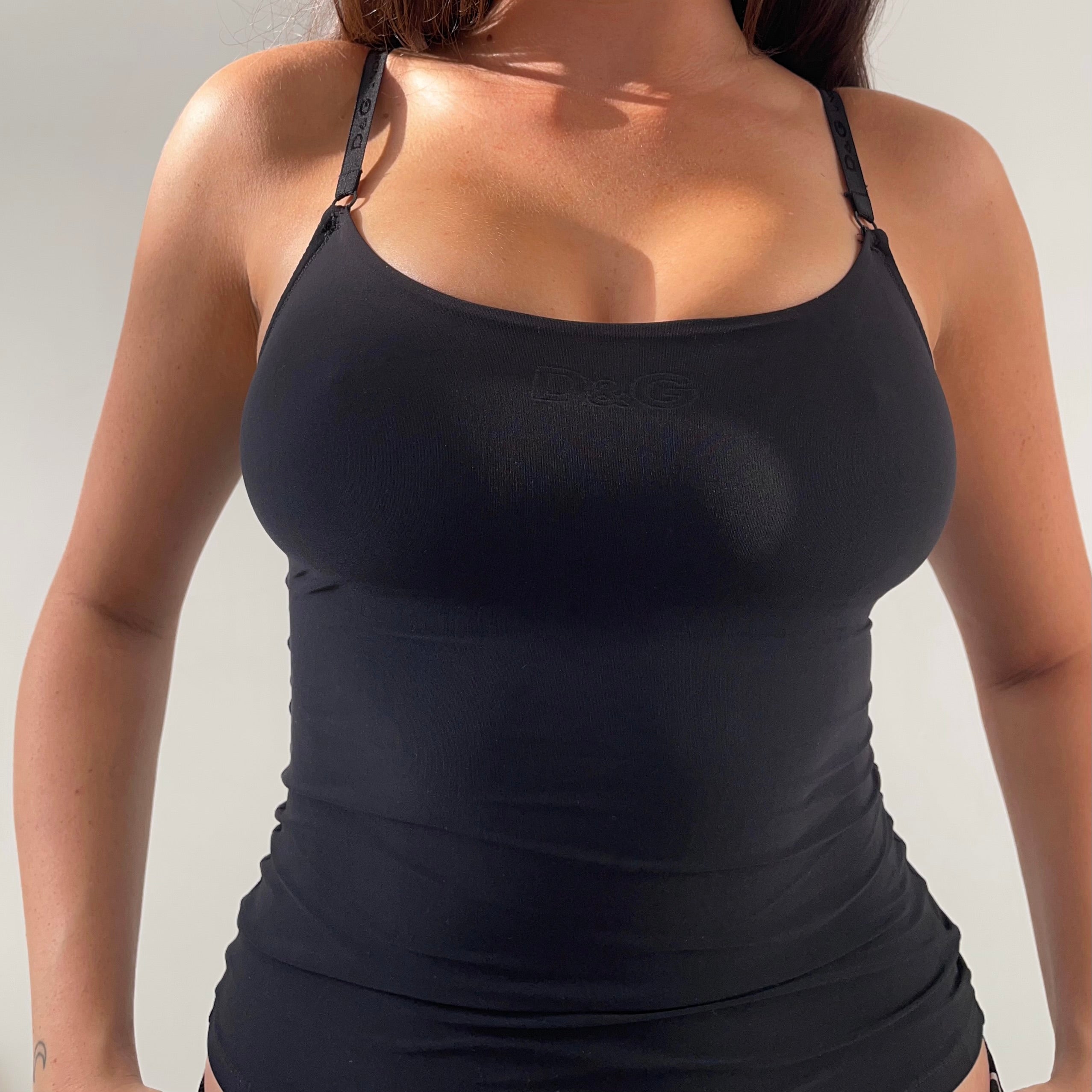 トップス D&G DOLCE&GABBANA Frilled Camisole D&G DOLCE GABBANA Vintage Y2K pink rose green ruffle trim